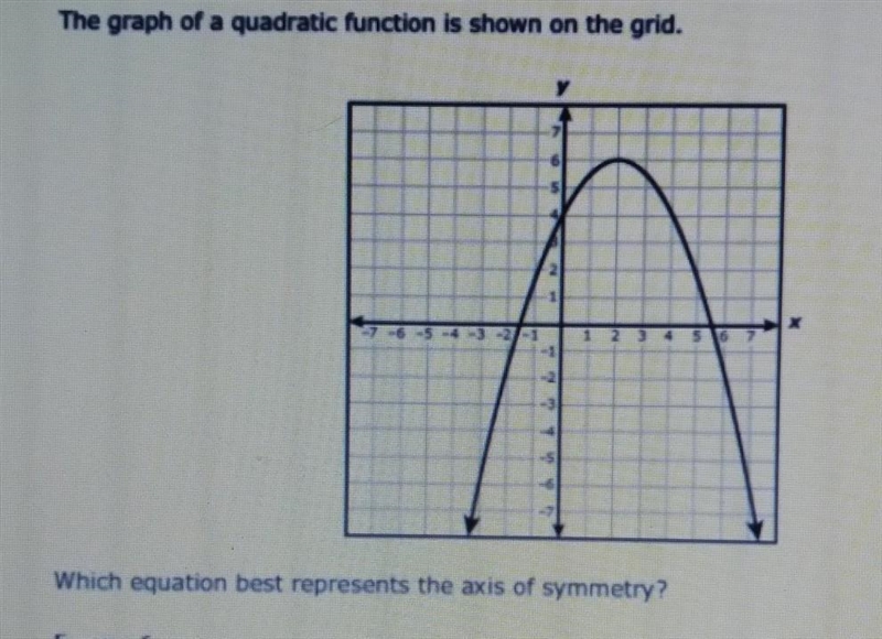 The graph of a quadratic function is shown on the grid. 2 HE . Which equation best-example-1