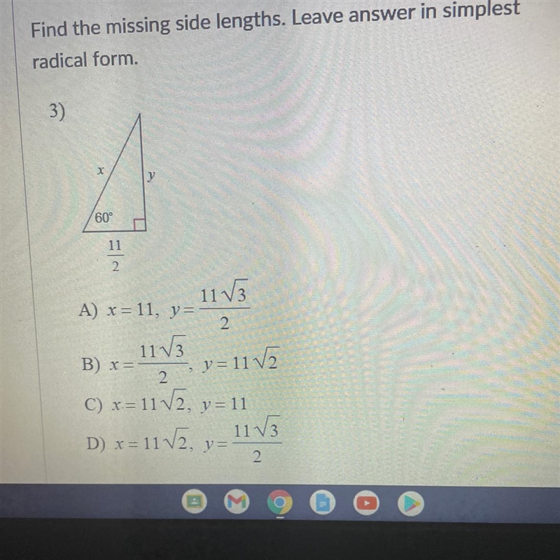 Question Find the missing side lengths. Leave answer in simplest radical form.-example-1