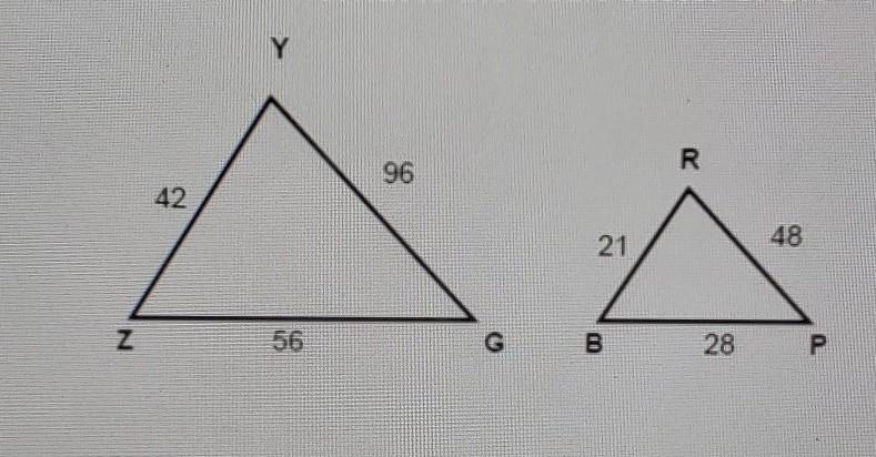 "What is the scale factor of the following if YZG is dilated to RBP?"​-example-1