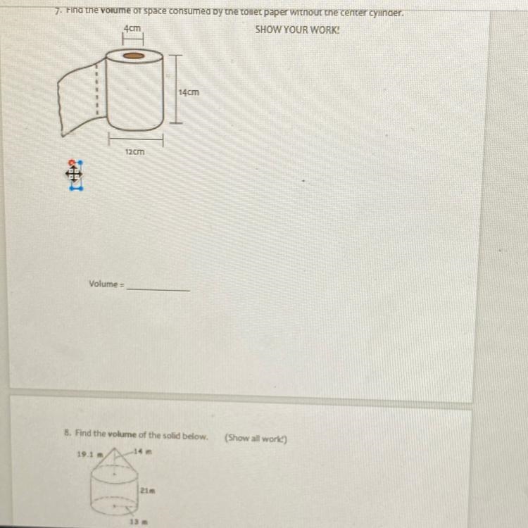 7. Find the volume of space consumed by the toilet paper without the center cylinder-example-1