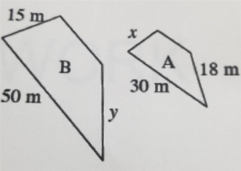 15 m X B A 18 m 30 m 50 m у, What's the scale factor?​-example-1