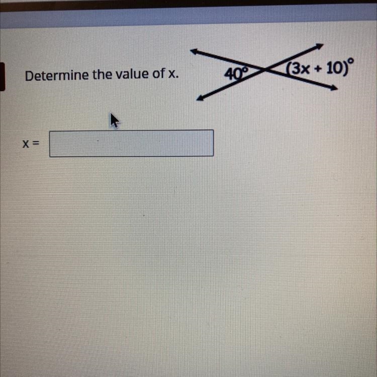 40° (3x + 10)º If anyone can help me on this it will be helpful-example-1