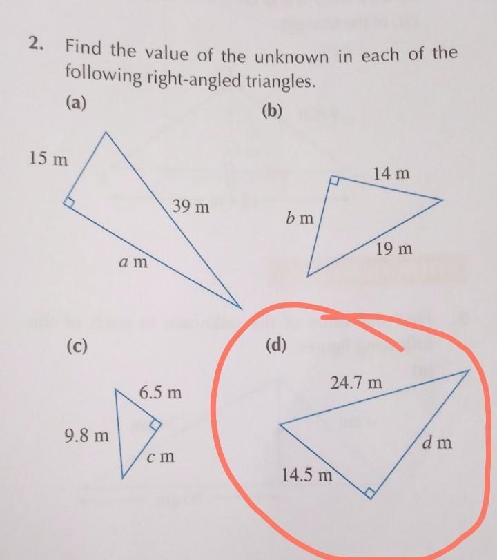 Please help me in this Pythagoras theorem only part (d)​-example-1