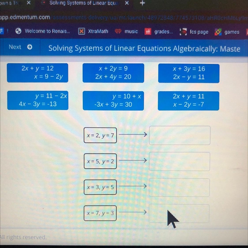 Match the system of equations to their solutions-example-1