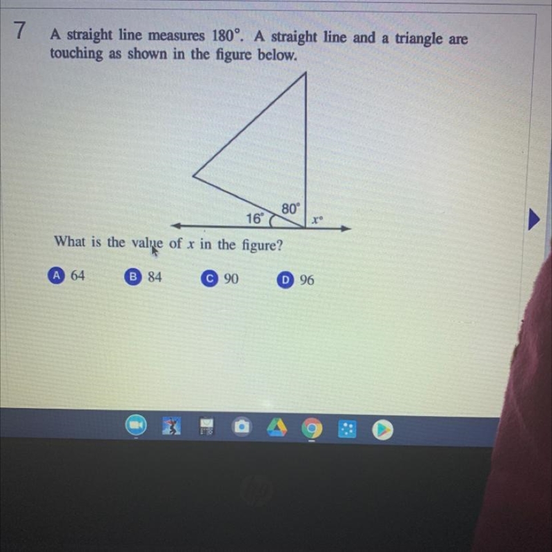 A straight line measures 180°. A straight line and a triangle are touching as shown-example-1