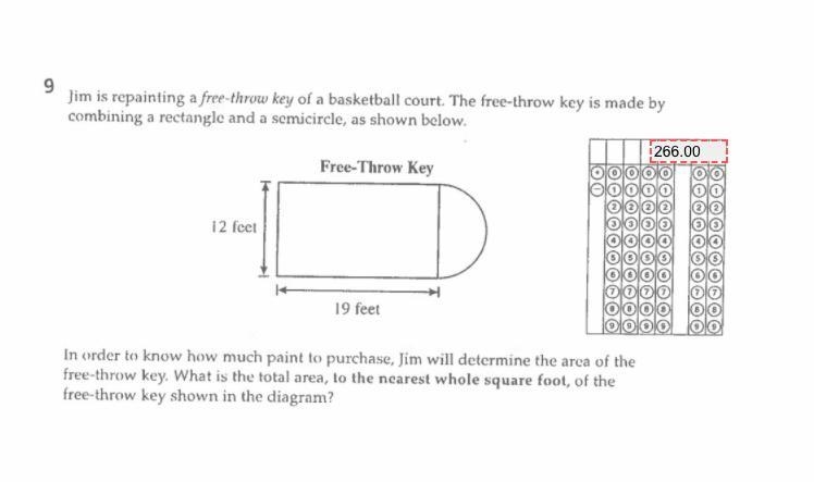 Jim is repainting a free-throw key of a basketball court. the free-throw is made by-example-1