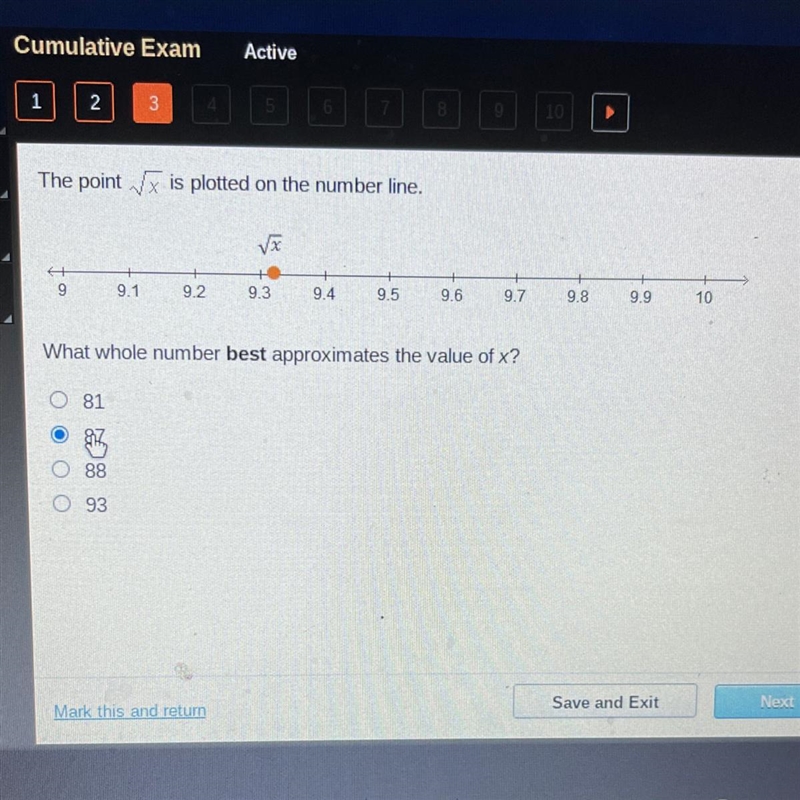 What whole number best approximates the value of x?-example-1