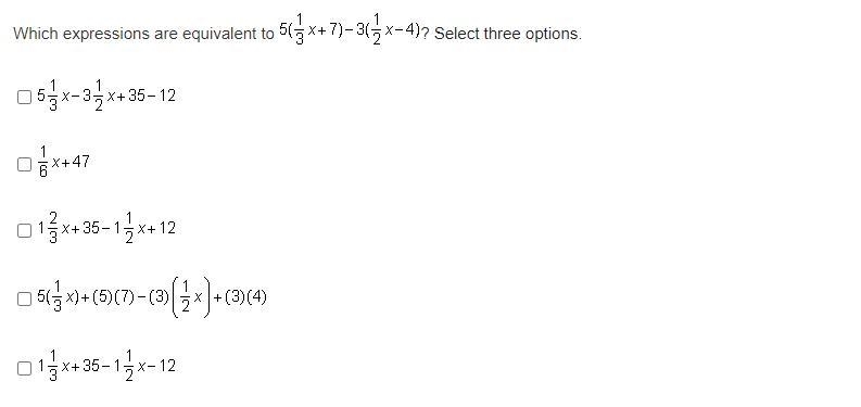 50 points! Which expressions are equivalent to (see image)? Select three-example-1