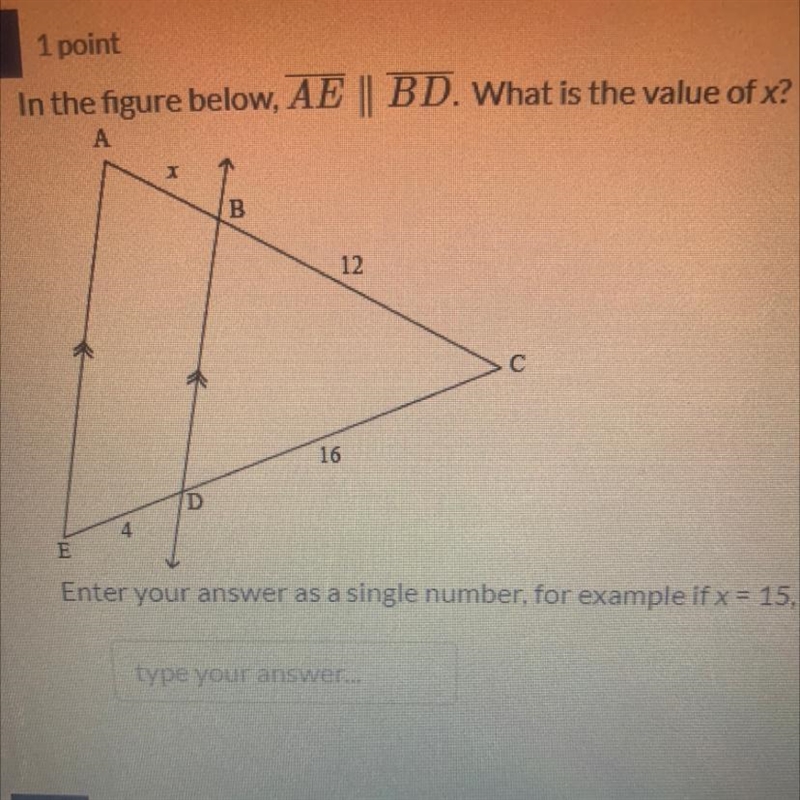 In the figure below, AE | BD. What is the value of x?-example-1