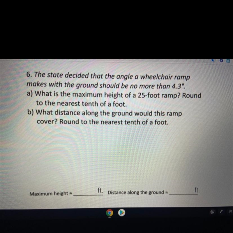 The state decided that the angle a wheelchair ramp makes with the ground should be-example-1