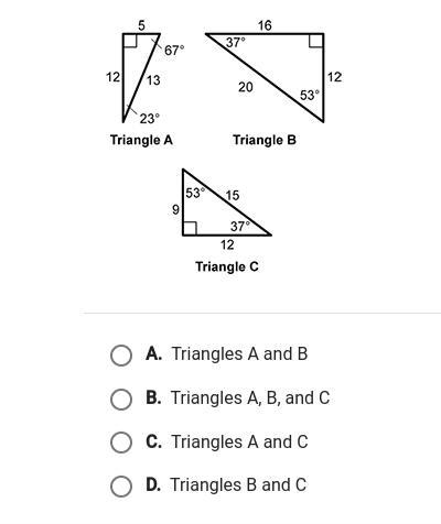 PLEASE HELP!! :0 q- what triangles are similar?-example-1