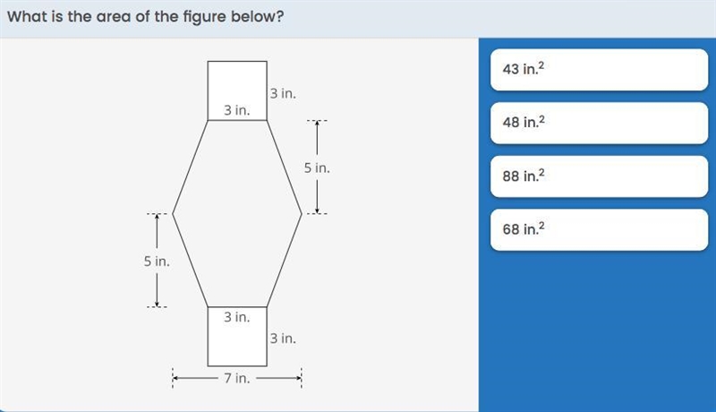 What is the area of the figure below? Equation below v-example-1