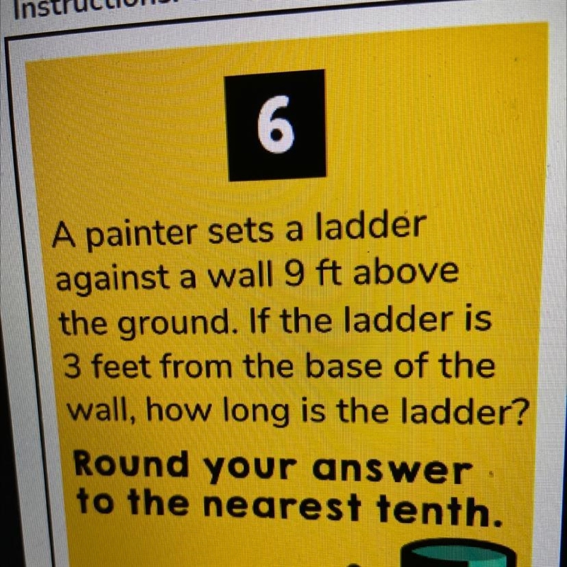 a painter sets a ladder against a wall 9 ft anove the geound. if the ladder is 3 feet-example-1