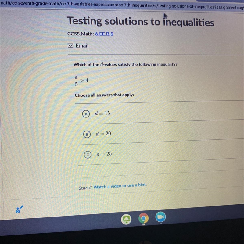 Which of the d-values satisfy the following inequality? d >4 5 Choose all answers-example-1