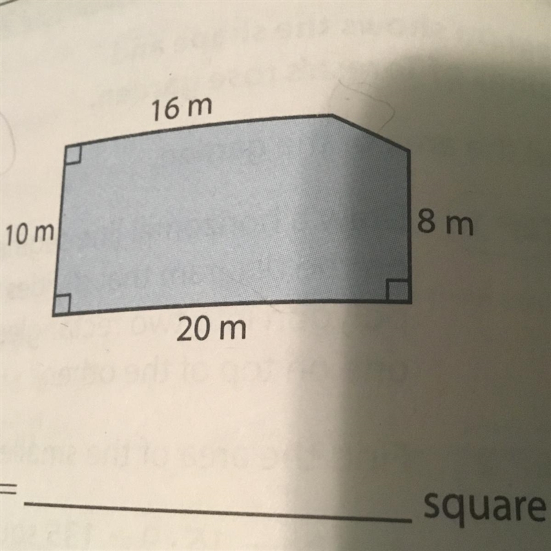 Find the are of the polygon 16m 10m 20m 8m-example-1