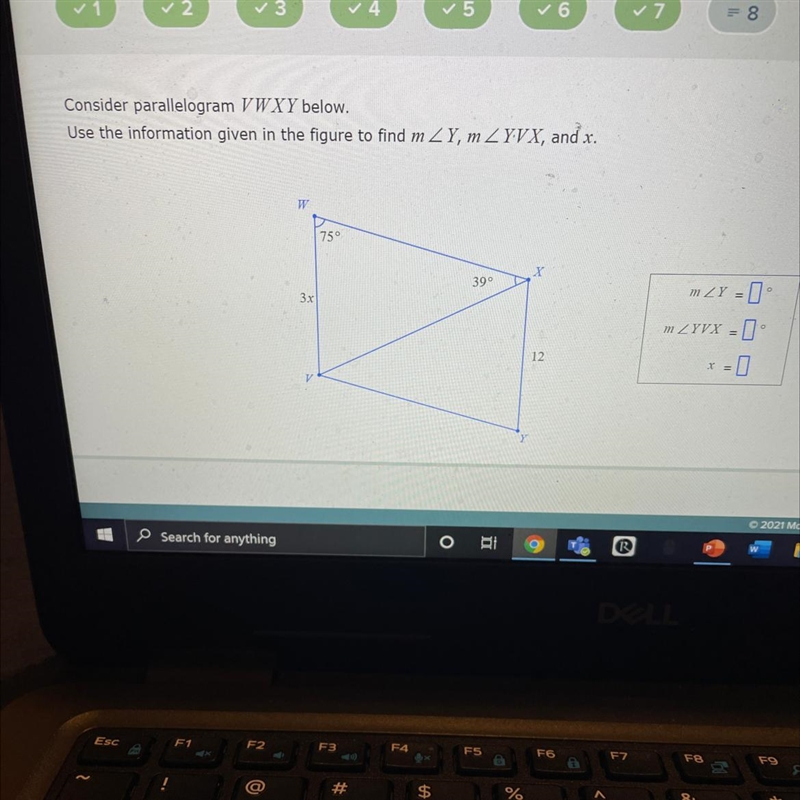 Consider parallelogram VWXY below. Use the information given in the figure to find-example-1