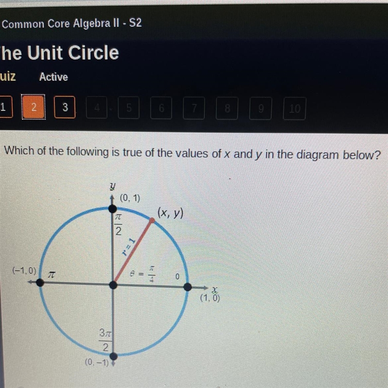 Which of the following is true of the values of x and y In the diagram below?-example-1