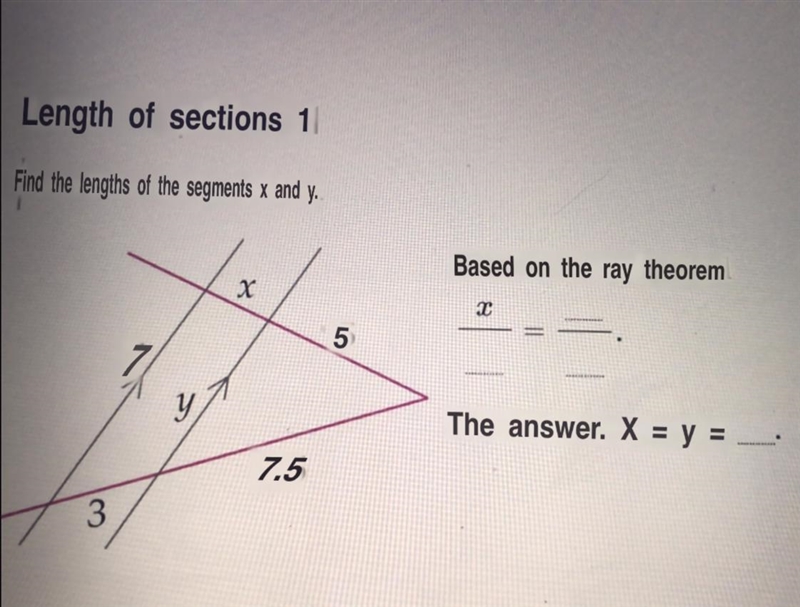 Find x and y with ray theorem-example-1