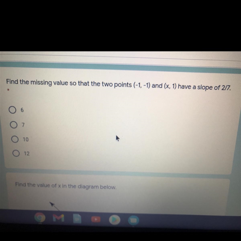 Find the missing value so that the two points (-1, -1) and (x, 1) have a slope of-example-1