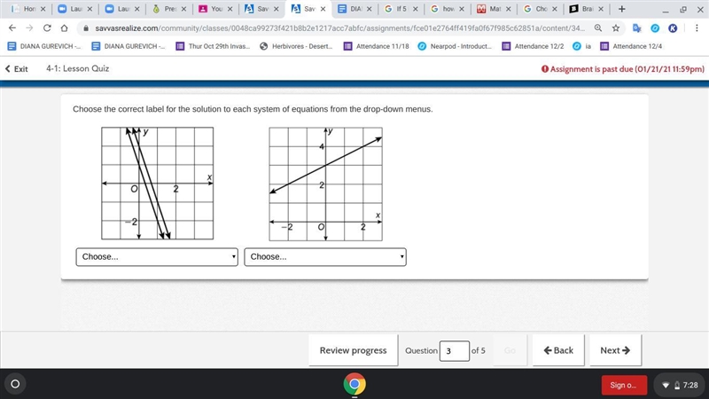 Choose the correct label for the solution to each system of equations from the drop-example-1