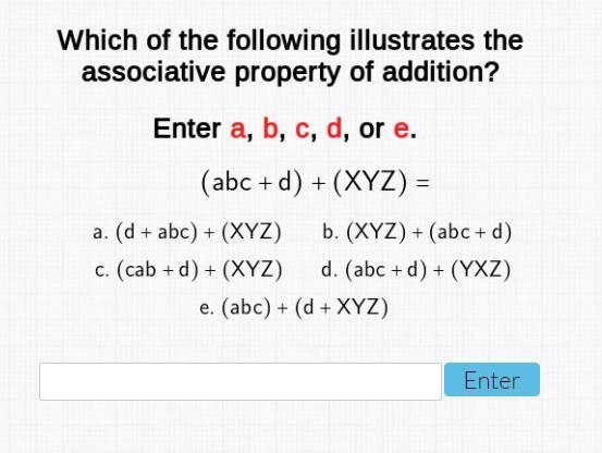 Which of the following illustrates the associative property of addition?-example-1