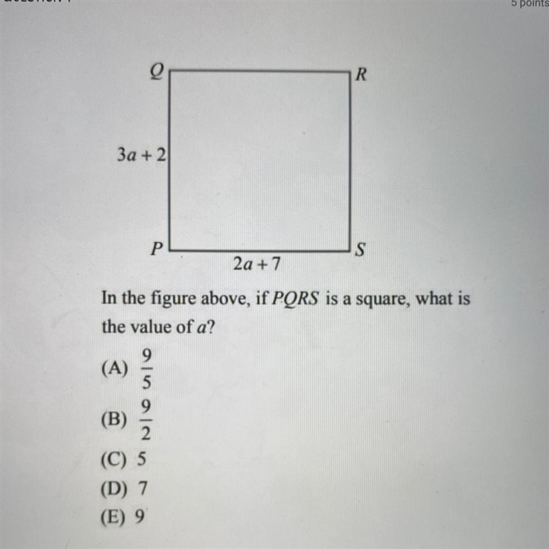 In the figure above if PQRS is a square, what is the value of a?￼-example-1