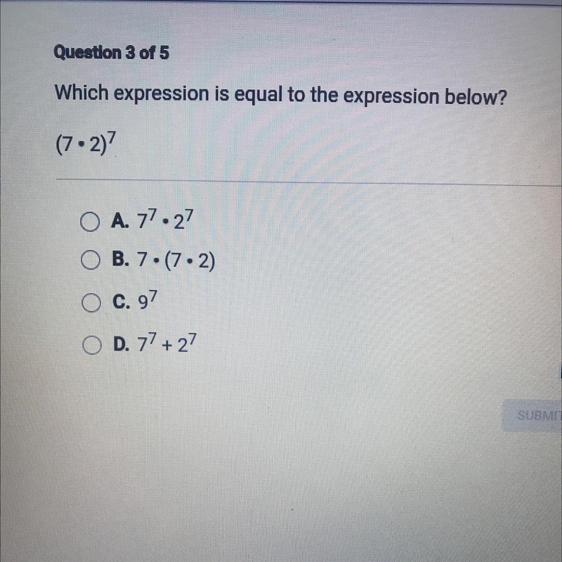 Which expression is equal to the expression below? (7•2)^7-example-1