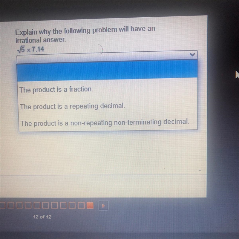 Explain why the following problem will have an irrational answer. √5 x 7.14-example-1