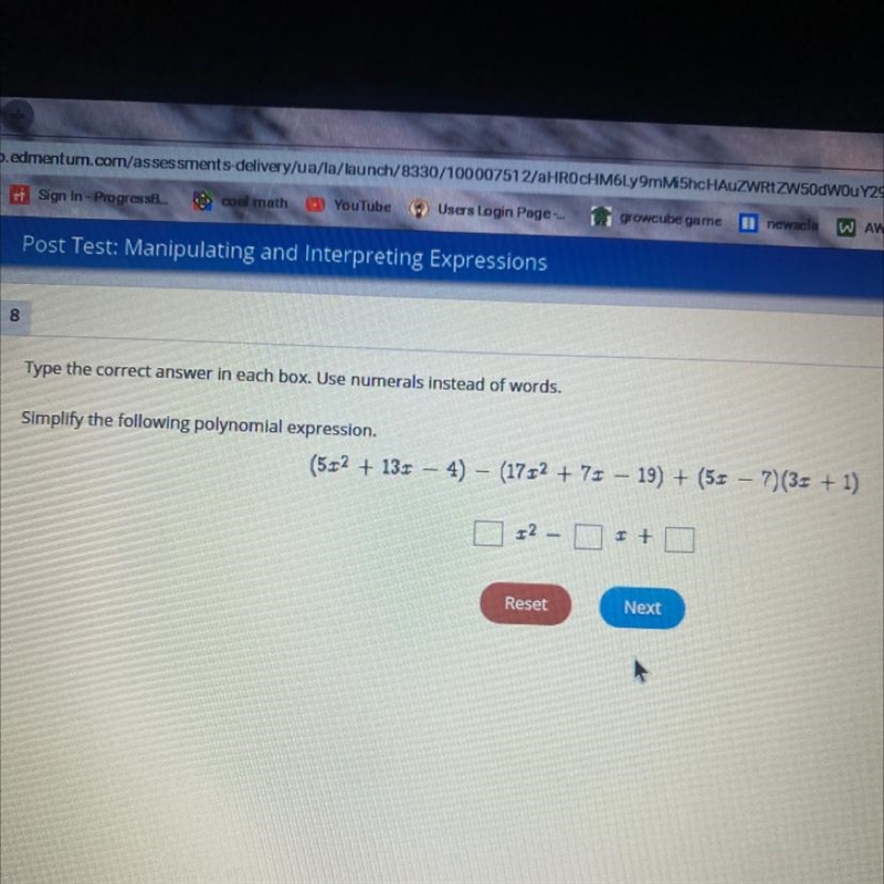 (5x2 + 13x – 4) – (1722 + 70 – 19) + (50 – 7)(3.1 + 1) 12 - I+D-example-1