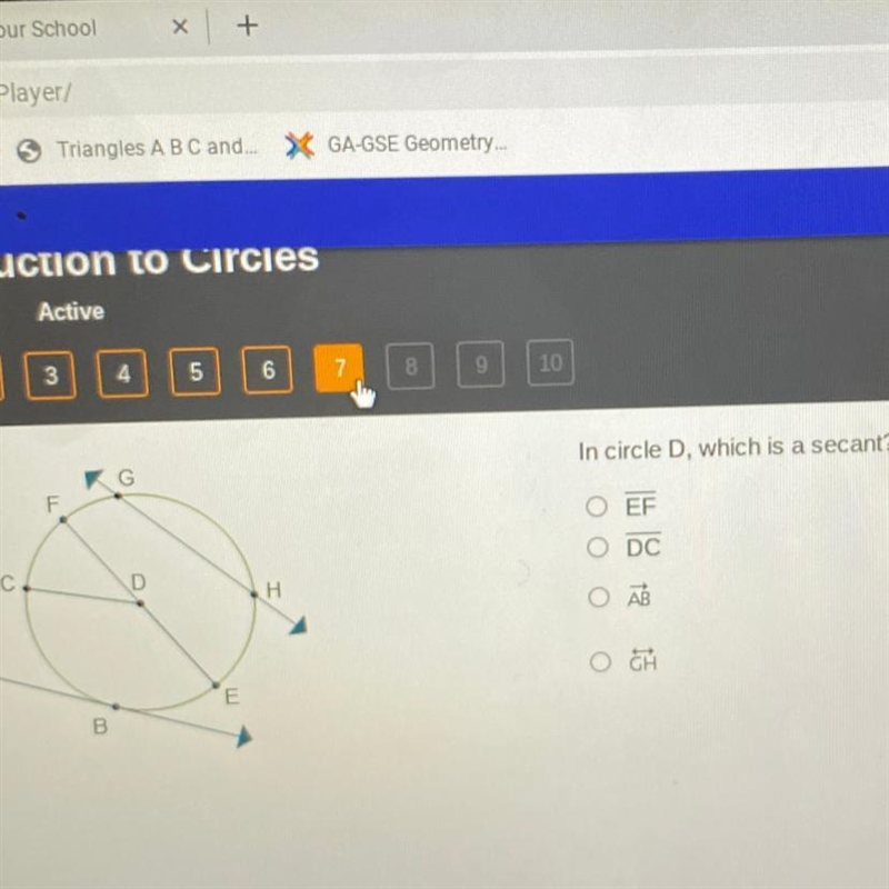 In circle D, which is a secant? G F С Н Оооо В 12 13 E В-example-1