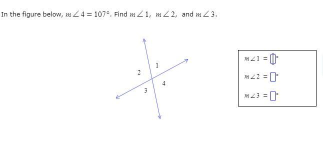 In the figure below m<4 = 107 find m<1, m<2, m<3-example-1