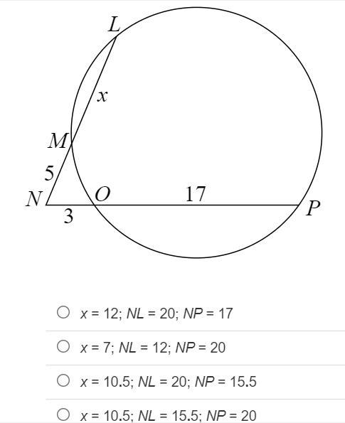 Identify the value of x and the length of each secant segment.-example-1