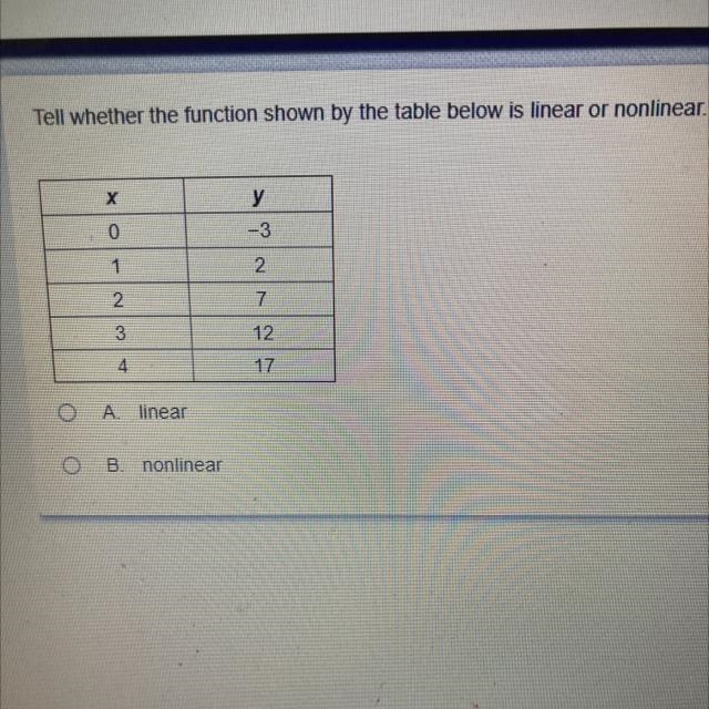 ILL GIVE U THE BRANNIEST - tell where the function shown by the table below is linear-example-1