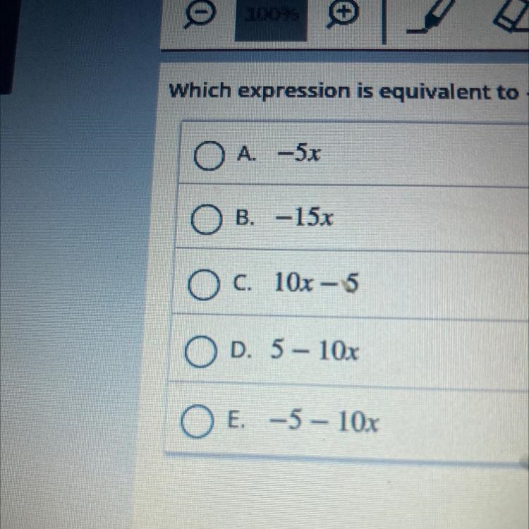 Which expression is equivalent to -10x + 5?-example-1