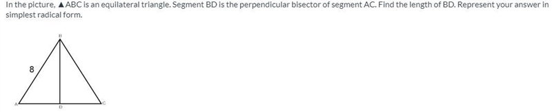 In the picture, ▲ABC is an equilateral triangle. Segment BD is the perpendicular bisector-example-1