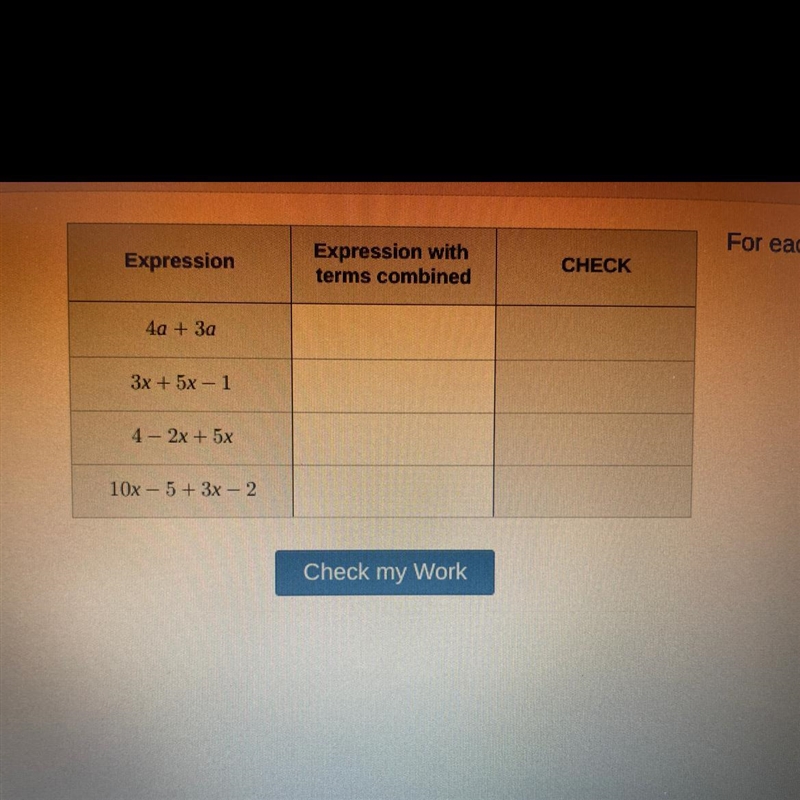 For each expression, combine like terms.-example-1