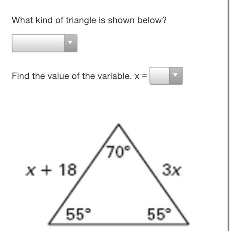 The X multiple answers are 60 or 55 or 9 or 27 and the answers may be equilateral-example-1