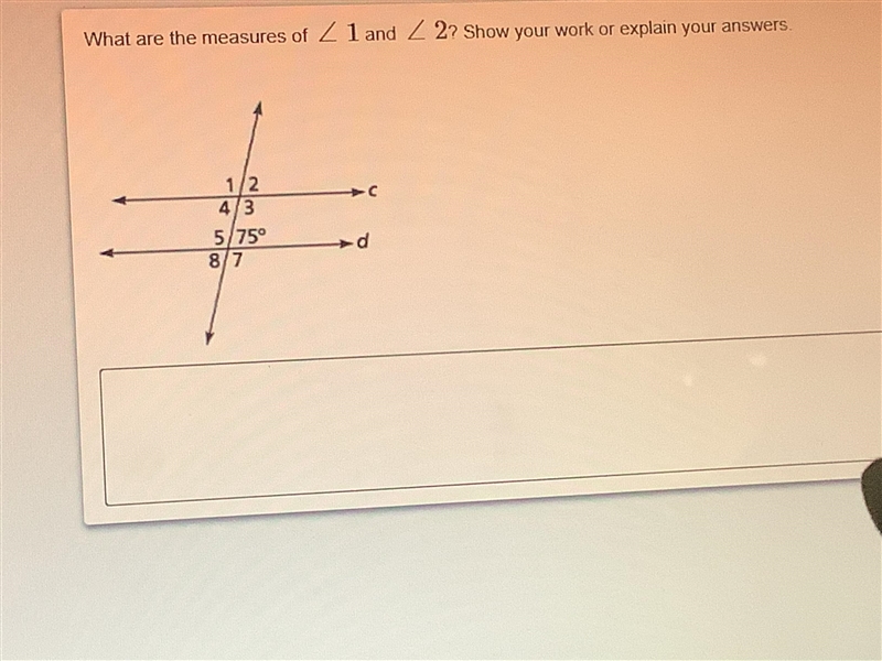 What are the mensure of 1 angle and 2 angle? Show ur work or explain-example-1