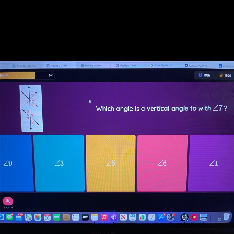 Which angle is a vertical angle to with <7?-example-1