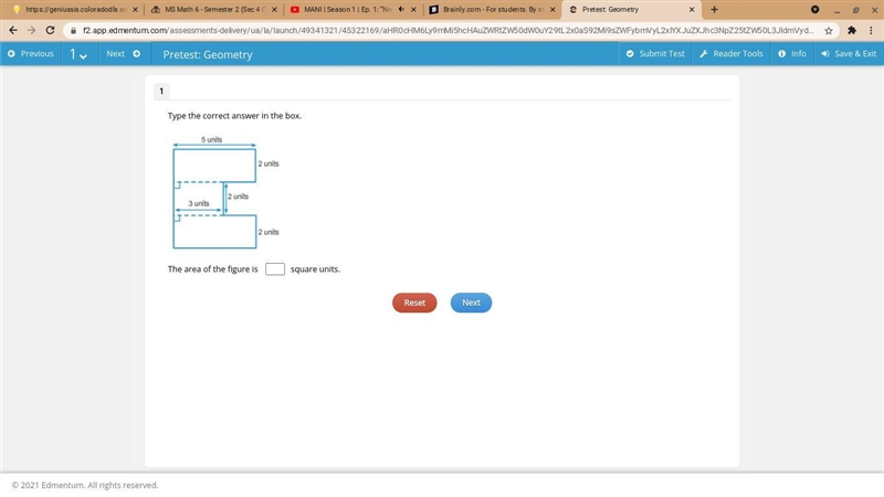 Type the correct answer in the box The area of the figure units.-example-1