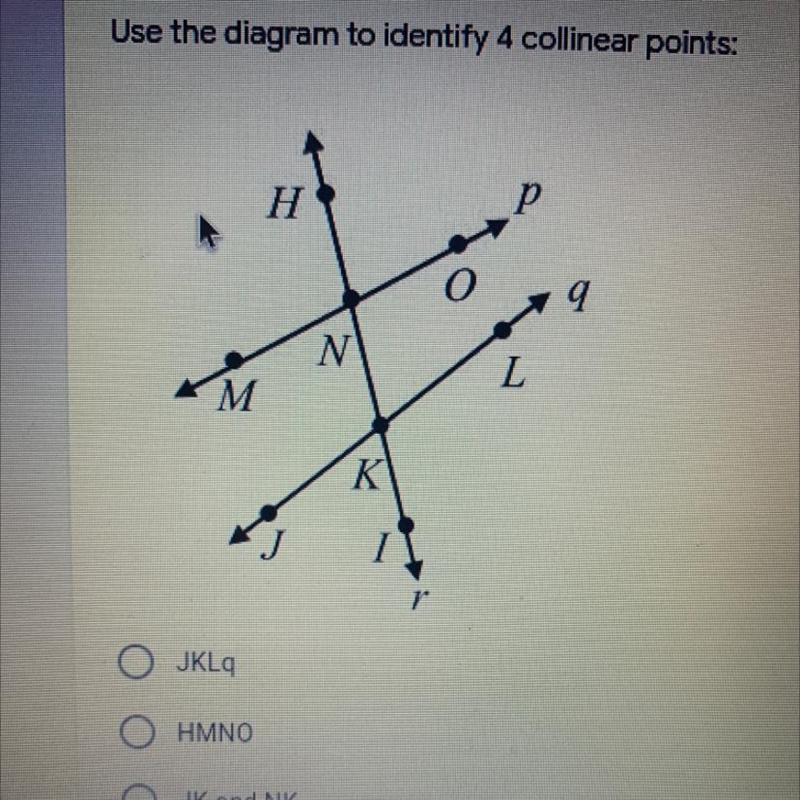 Use the diagram to identify 4 collinear points-example-1