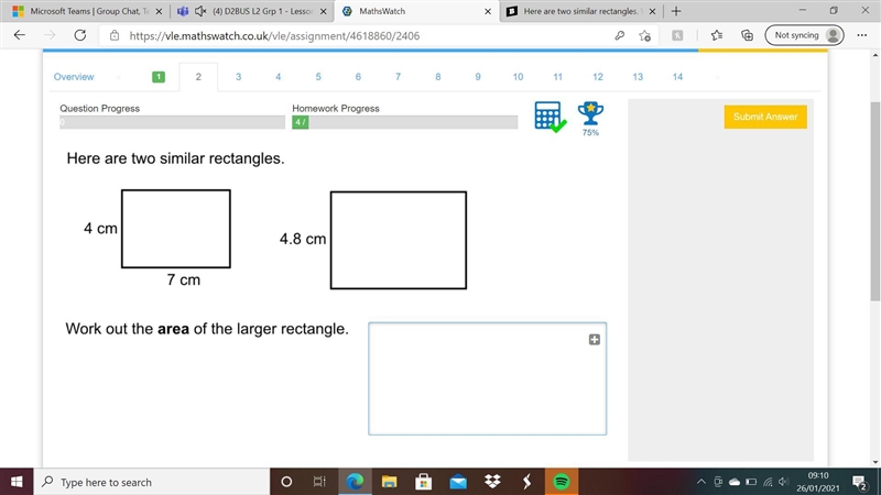 Here are two similar rectangles find the area of the largest one-example-1