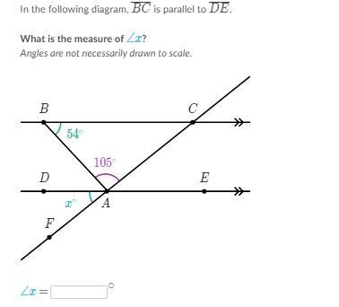 PLEASE HELP! In the following diagram, angle BC is parallel to angle DE what is the-example-1