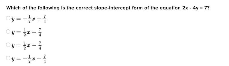 Please help with my math!!! asap! Which of the following is the correct slope-intercept-example-1