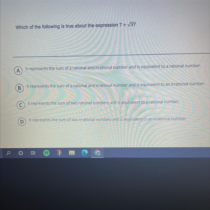 Which of the following is true about the expression 7 + V3?-example-1