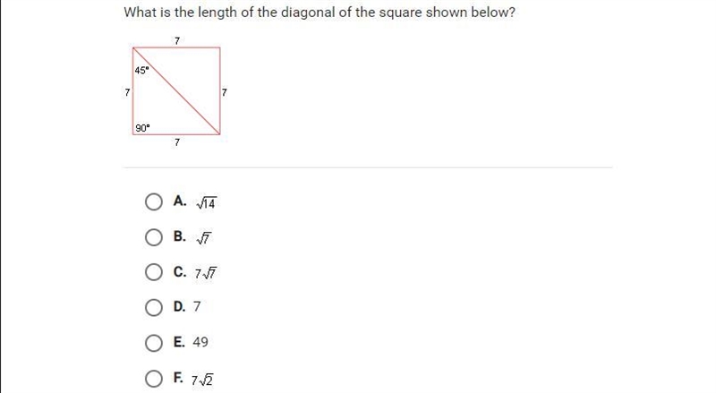 What is the length of the diagonal of the square shown below? Please Help ASAP!!-example-1