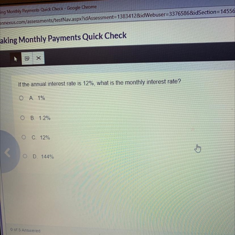 If the annual interest rate is 12%, what is the monthly interest rate?-example-1