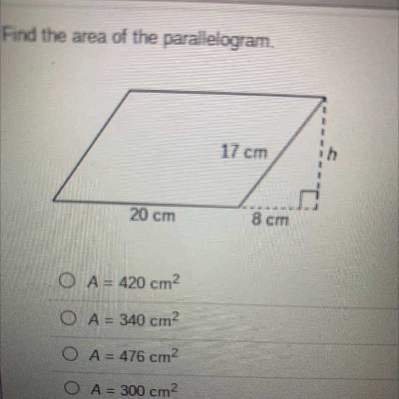 Find the area of the parallelogram. PLEASE HELP!!-example-1