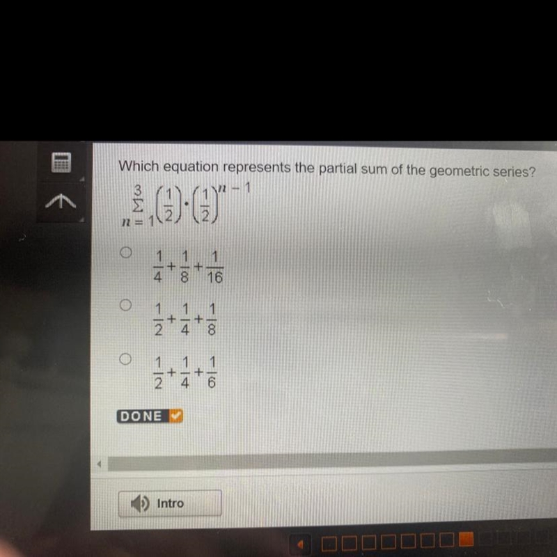 Which equation represents the partial sum of the geometric series?-example-1