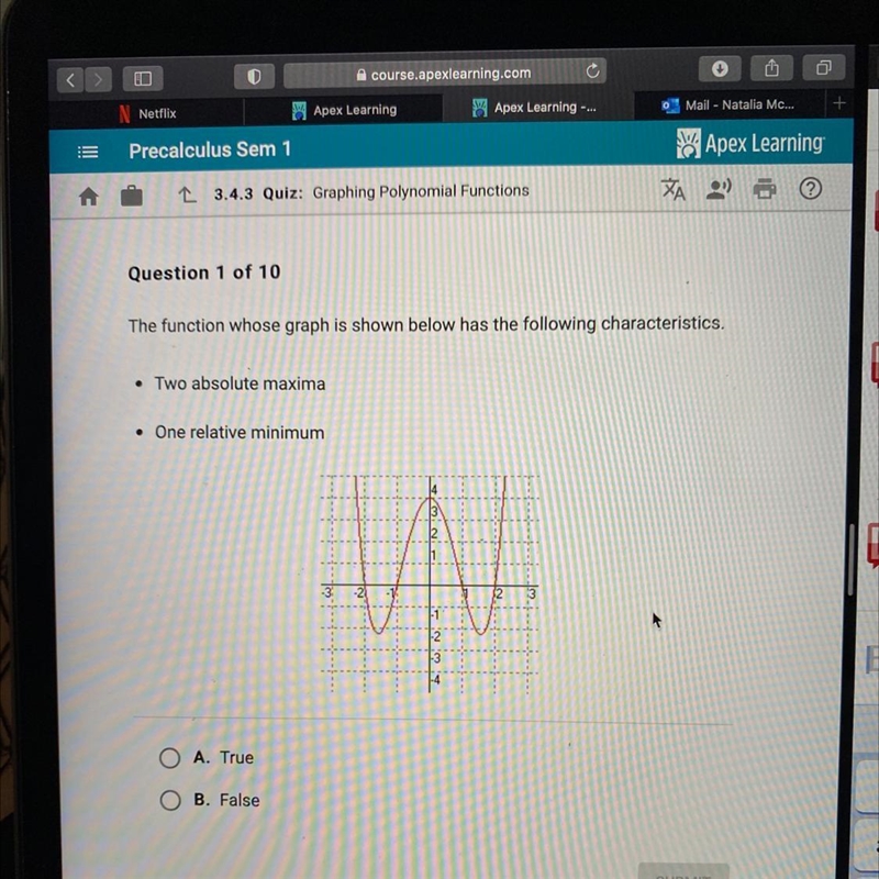 The function whose graph is shown below has the following characteristics. K. • Two-example-1